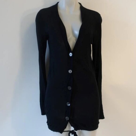 Women Inhabit Dark Navy 100% Cotton Light Knit V-Neck Cardigan Sweater S - Picture 1 of 11